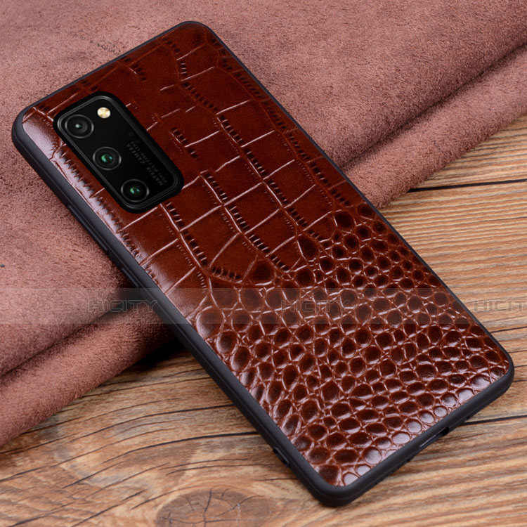 Coque Luxe Cuir Housse Etui R08 pour Huawei Honor V30 5G Marron Plus