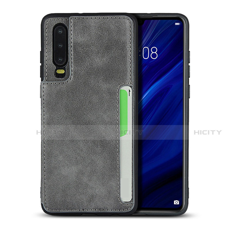 Coque Luxe Cuir Housse Etui R08 pour Huawei P30 Gris Plus