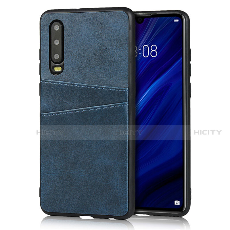 Coque Luxe Cuir Housse Etui R09 pour Huawei P30 Bleu Plus