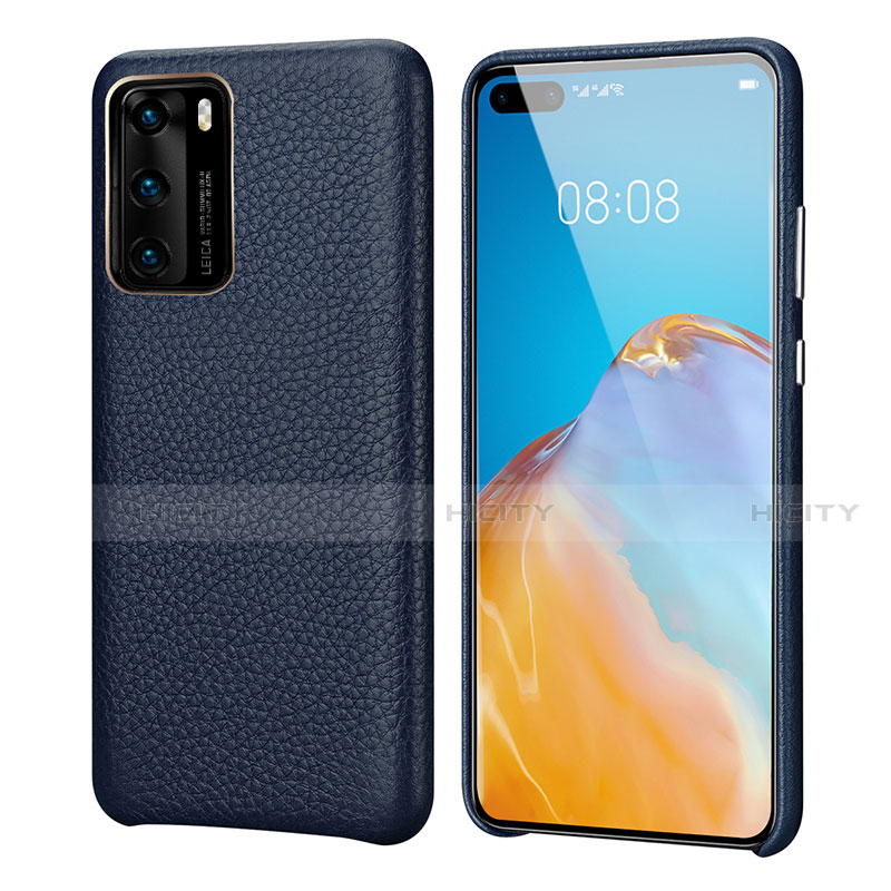 Coque Luxe Cuir Housse Etui R09 pour Huawei P40 Bleu Plus