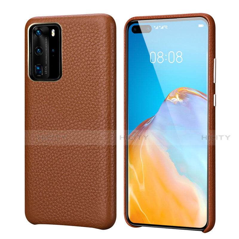 Coque Luxe Cuir Housse Etui R09 pour Huawei P40 Pro Marron Plus