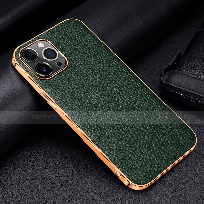 Coque Luxe Cuir Housse Etui S01 pour Apple iPhone 13 Pro Max Vert Plus