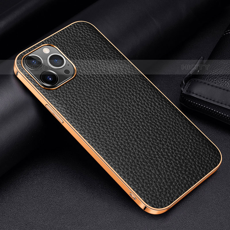 Coque Luxe Cuir Housse Etui S01 pour Apple iPhone 15 Pro Noir Plus