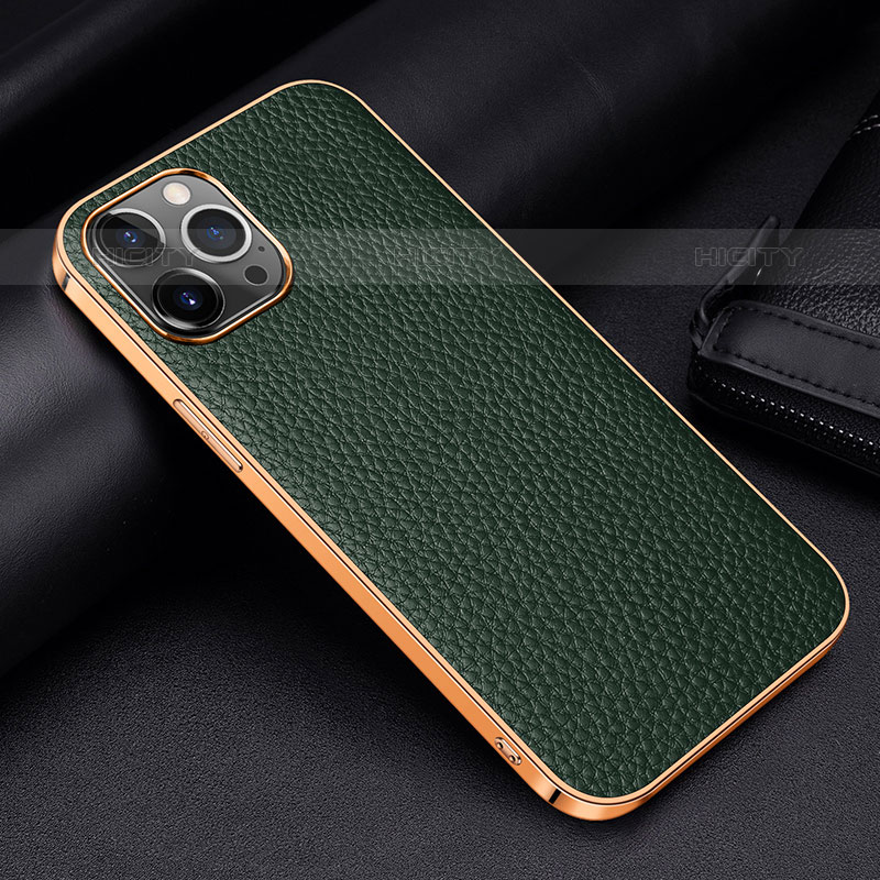 Coque Luxe Cuir Housse Etui S01 pour Apple iPhone 16 Pro Max Vert Plus