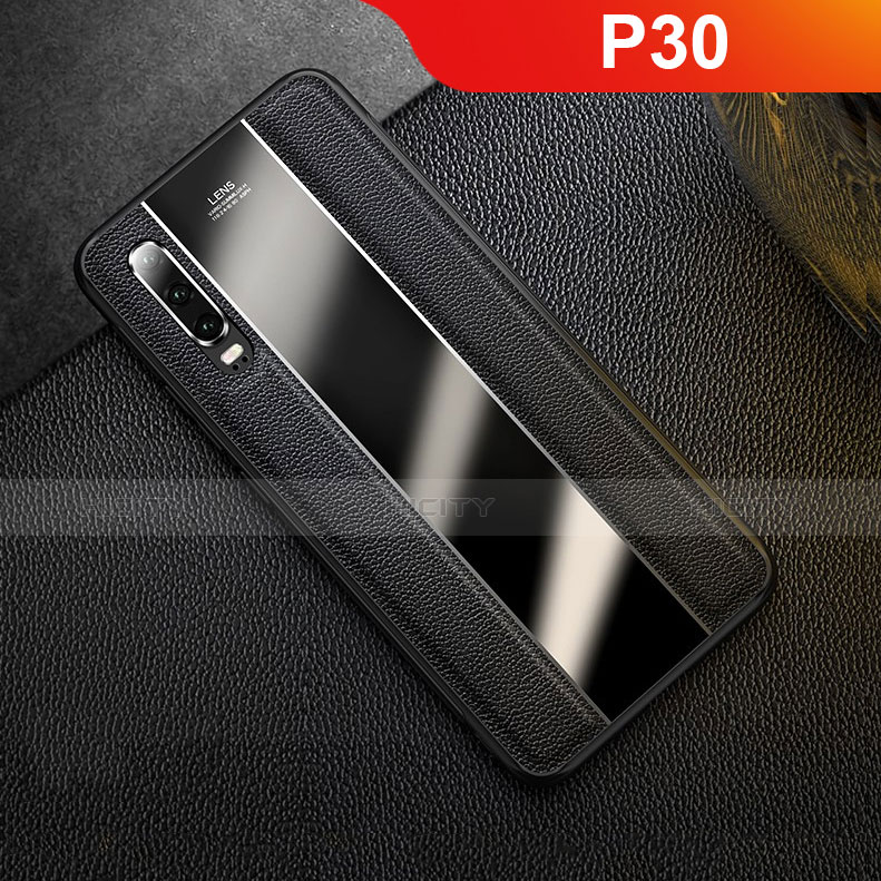 Coque Luxe Cuir Housse Etui S01 pour Huawei P30 Noir Plus