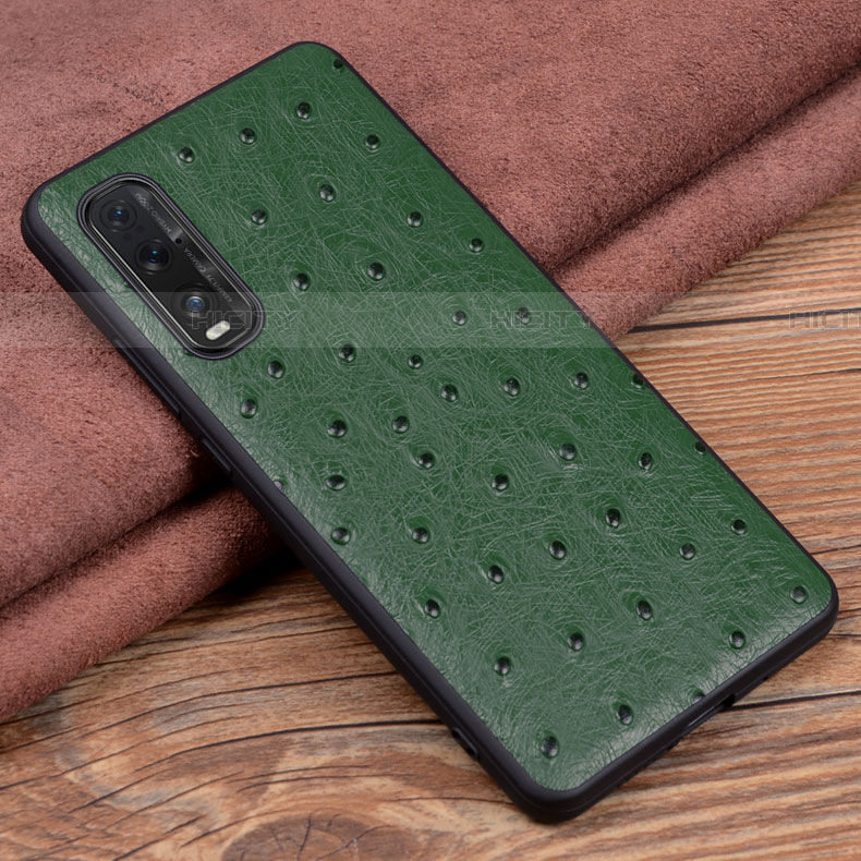 Coque Luxe Cuir Housse Etui S01 pour Oppo Find X2 Vert Plus