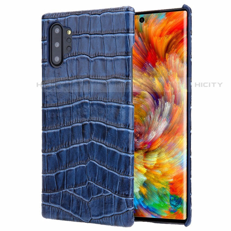 Coque Luxe Cuir Housse Etui S01 pour Samsung Galaxy Note 10 Plus 5G Bleu Plus