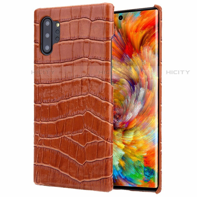 Coque Luxe Cuir Housse Etui S01 pour Samsung Galaxy Note 10 Plus 5G Marron Plus