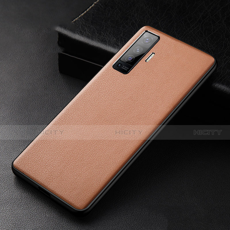 Coque Luxe Cuir Housse Etui S01 pour Vivo X50 5G Marron Plus