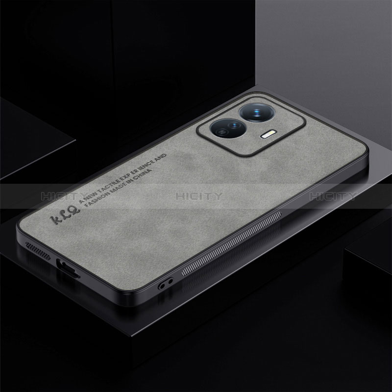 Coque Luxe Cuir Housse Etui S01 pour Vivo Y77e 5G Gris Plus