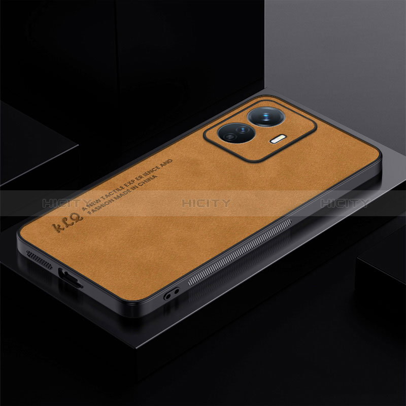 Coque Luxe Cuir Housse Etui S01 pour Vivo Y77e 5G Orange Plus