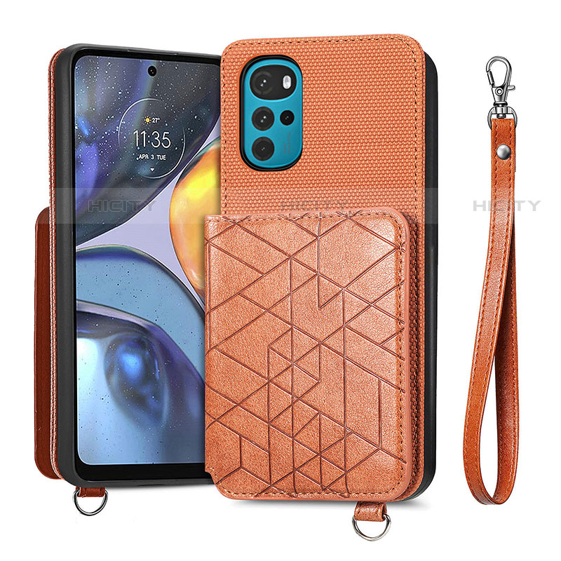 Coque Luxe Cuir Housse Etui S01D pour Motorola Moto G22 Marron Plus