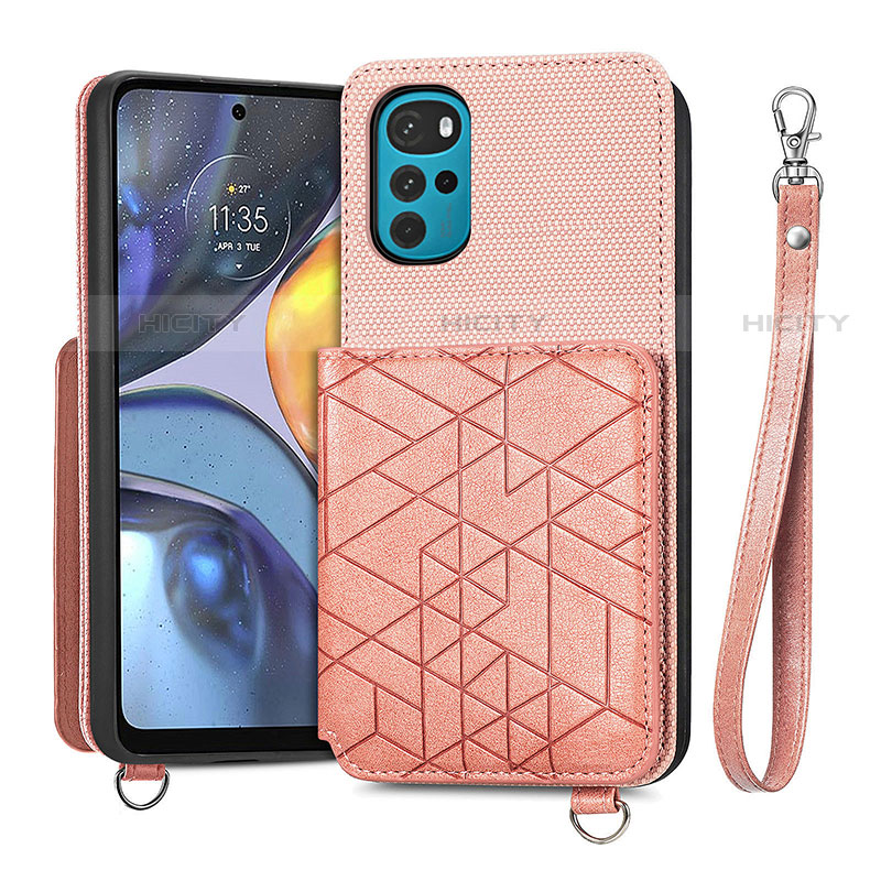 Coque Luxe Cuir Housse Etui S01D pour Motorola Moto G22 Or Rose Plus