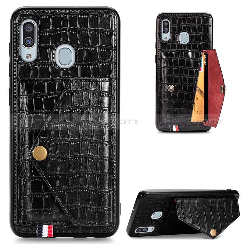 Coque Luxe Cuir Housse Etui S01D pour Samsung Galaxy A20 Noir Plus