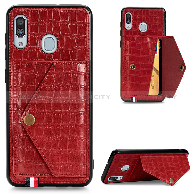 Coque Luxe Cuir Housse Etui S01D pour Samsung Galaxy A20 Rouge Plus