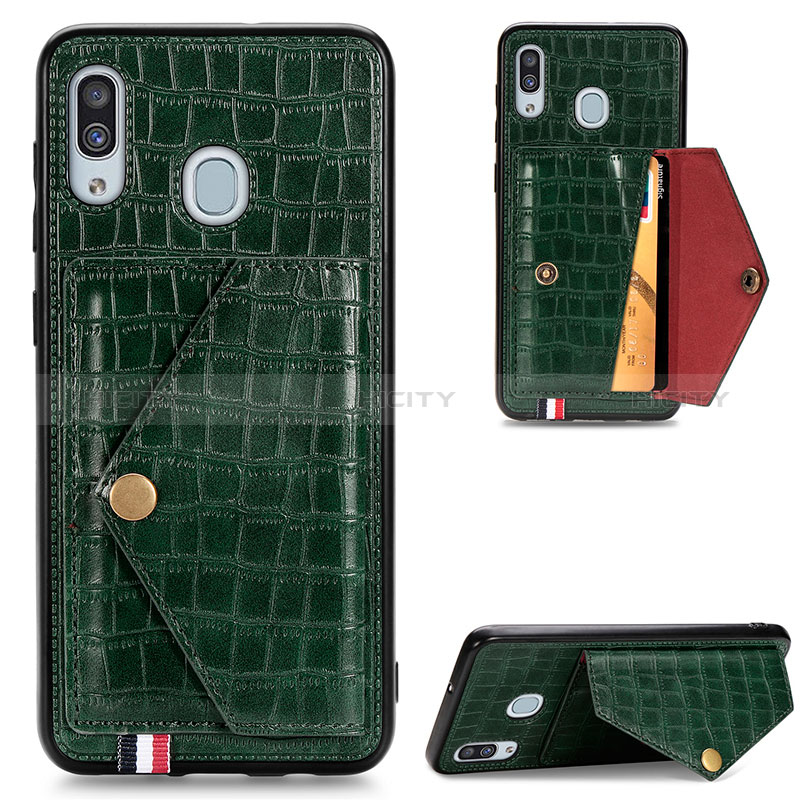 Coque Luxe Cuir Housse Etui S01D pour Samsung Galaxy A20 Vert Plus