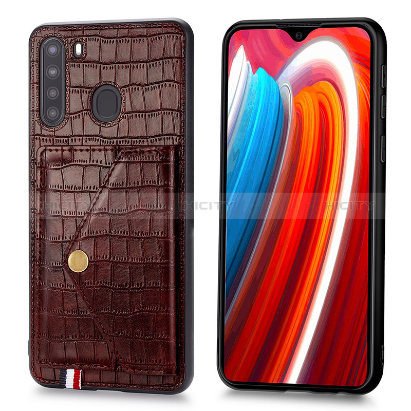 Coque Luxe Cuir Housse Etui S01D pour Samsung Galaxy A21 Marron Plus