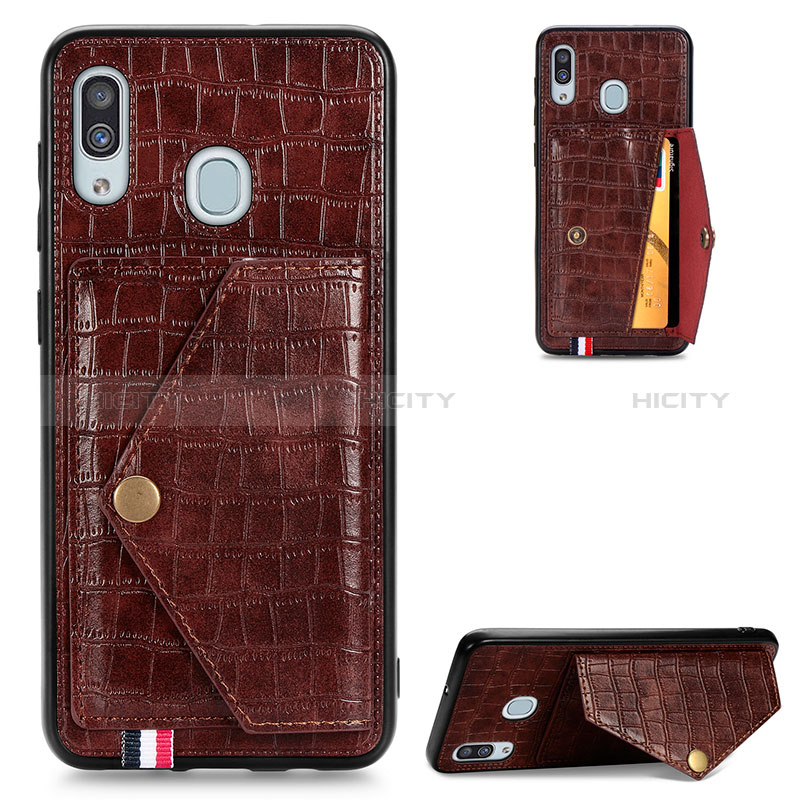 Coque Luxe Cuir Housse Etui S01D pour Samsung Galaxy A30 Marron Plus