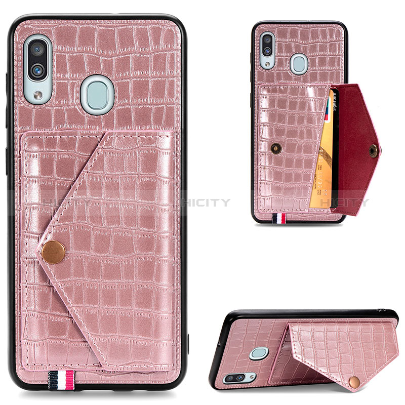 Coque Luxe Cuir Housse Etui S01D pour Samsung Galaxy A30 Or Rose Plus