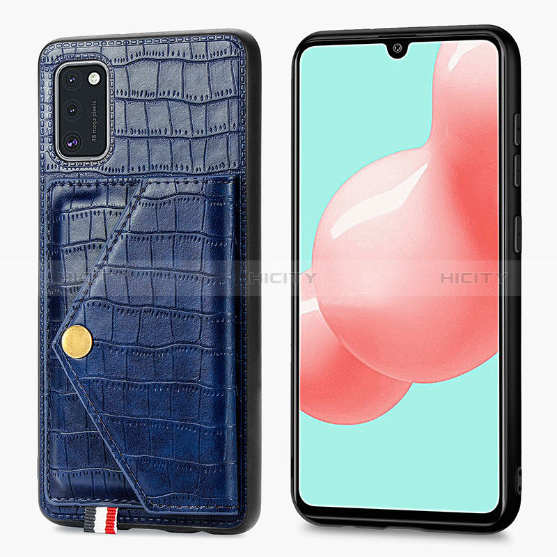 Coque Luxe Cuir Housse Etui S01D pour Samsung Galaxy A41 Bleu Plus