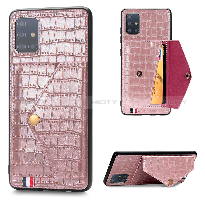 Coque Luxe Cuir Housse Etui S01D pour Samsung Galaxy A71 4G A715 Or Rose Plus