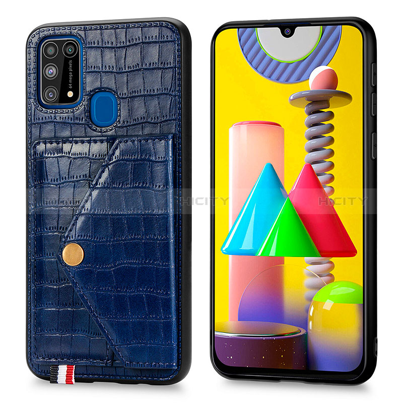 Coque Luxe Cuir Housse Etui S01D pour Samsung Galaxy M31 Prime Edition Bleu Plus