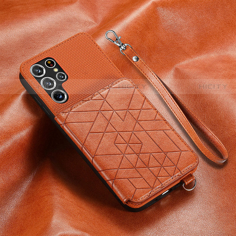 Coque Luxe Cuir Housse Etui S01D pour Samsung Galaxy S22 Ultra 5G Marron Plus