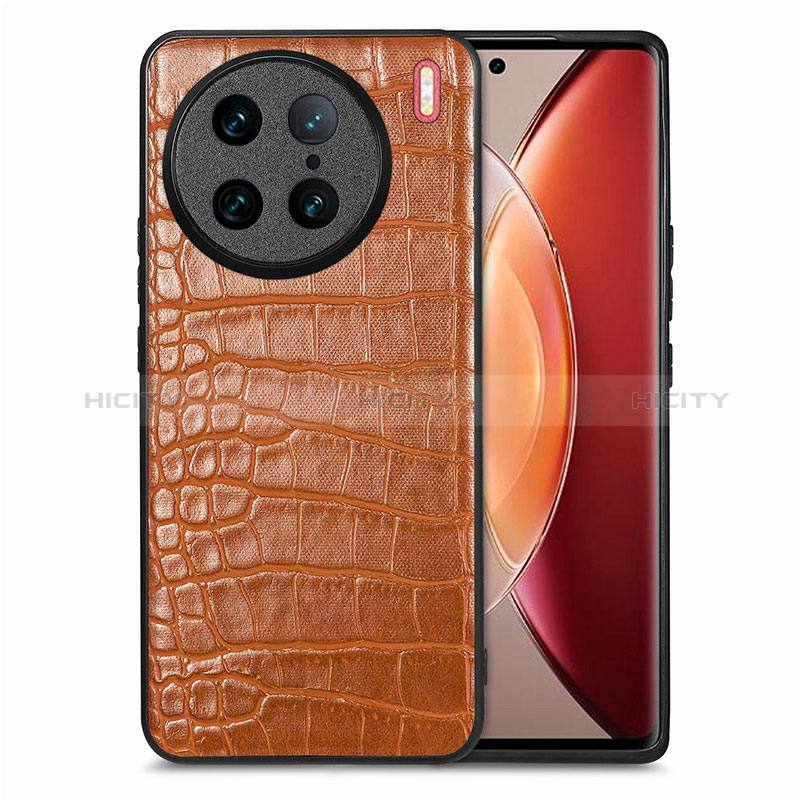 Coque Luxe Cuir Housse Etui S01D pour Vivo X90 Pro 5G Marron Plus