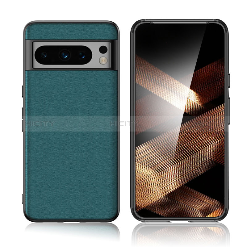 Coque Luxe Cuir Housse Etui S02 pour Google Pixel 8 Pro 5G Vert Plus