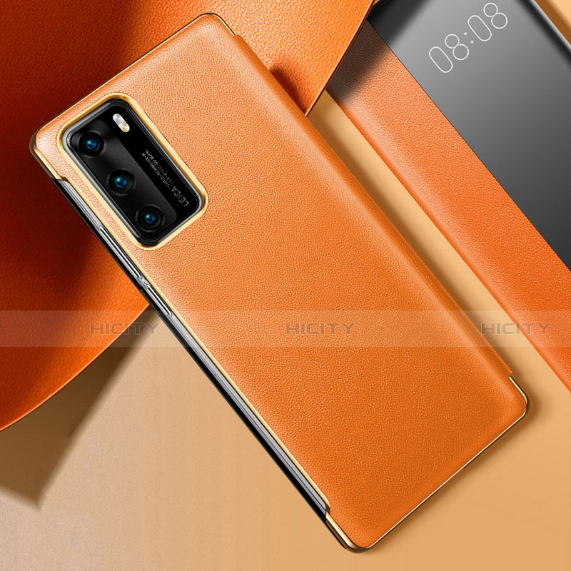 Coque Luxe Cuir Housse Etui S02 pour Huawei P40 Orange Plus