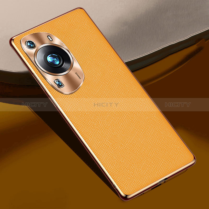 Coque Luxe Cuir Housse Etui S02 pour Huawei P60 Pro Orange Plus