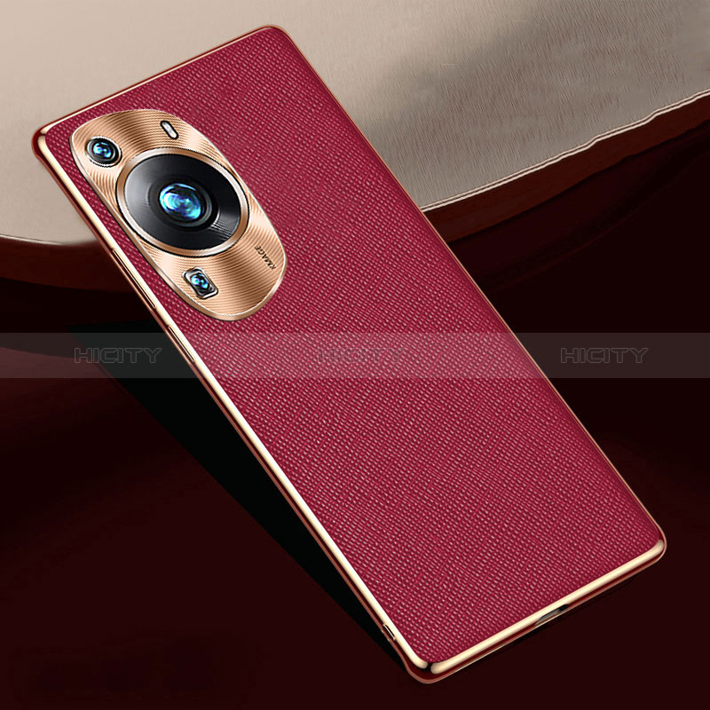 Coque Luxe Cuir Housse Etui S02 pour Huawei P60 Rouge Plus