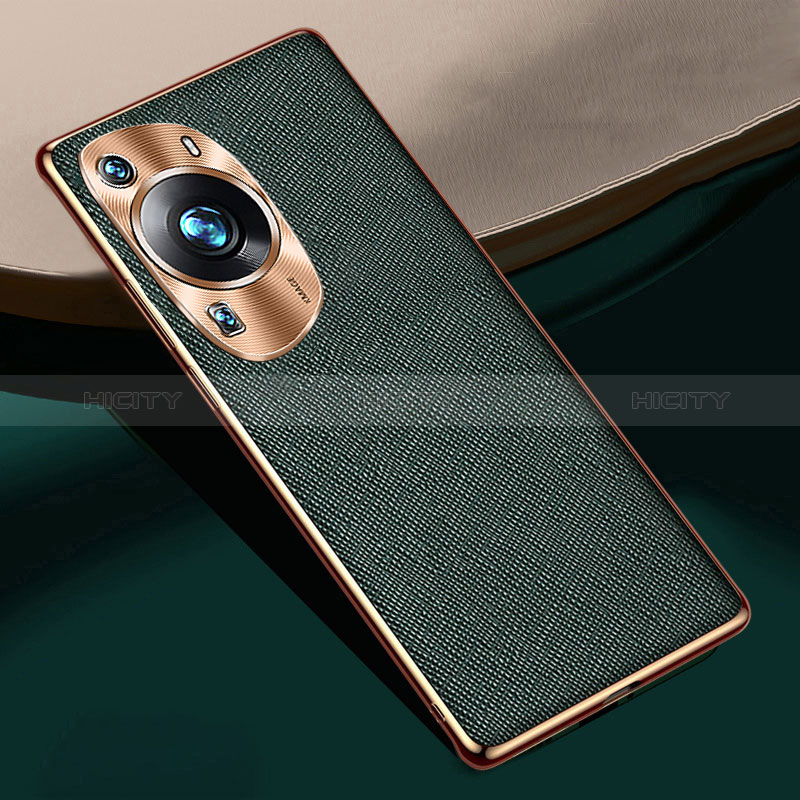 Coque Luxe Cuir Housse Etui S02 pour Huawei P60 Vert Plus