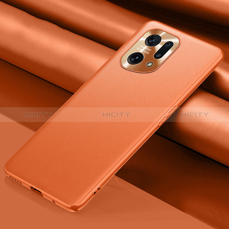 Coque Luxe Cuir Housse Etui S02 pour Oppo Find X5 5G Orange Plus