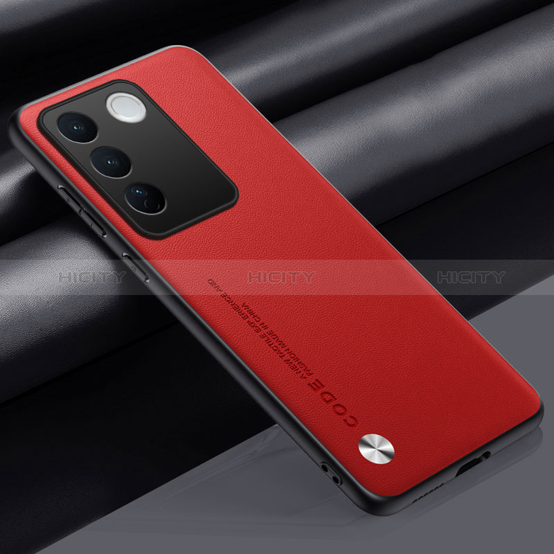 Coque Luxe Cuir Housse Etui S02 pour Vivo V27e 5G Rouge Plus