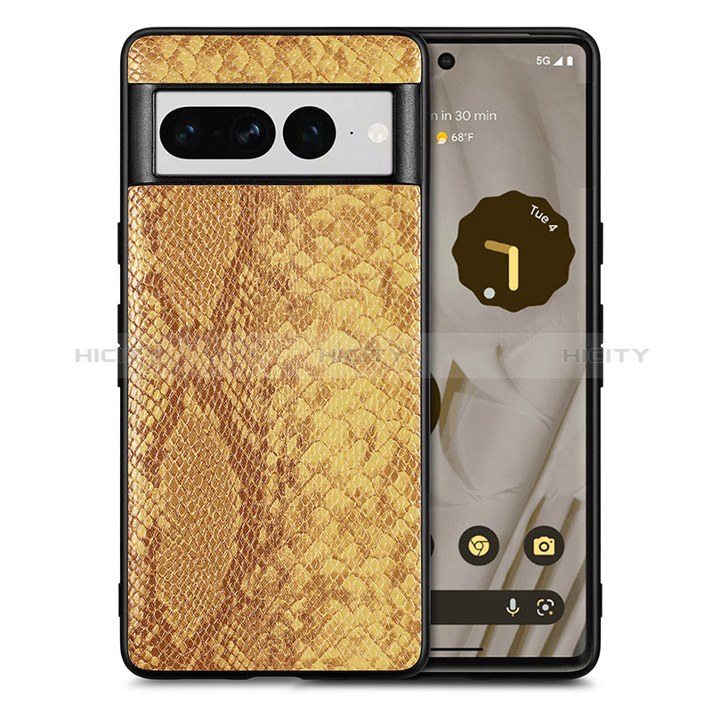 Coque Luxe Cuir Housse Etui S02D pour Google Pixel 7 Pro 5G Brun Clair Plus