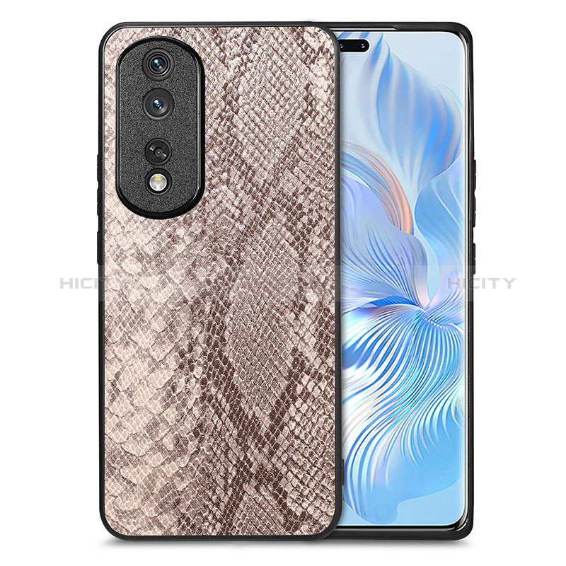 Coque Luxe Cuir Housse Etui S02D pour Huawei Honor 80 Pro Flat 5G Brun Clair Plus