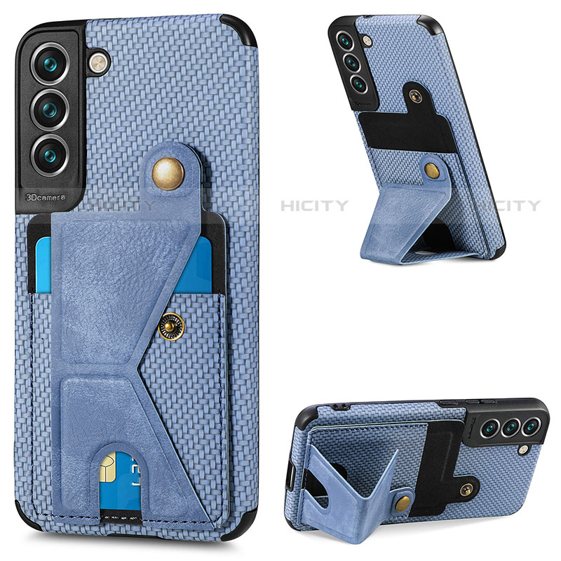 Coque Luxe Cuir Housse Etui S02D pour Samsung Galaxy S21 Plus 5G Bleu Plus