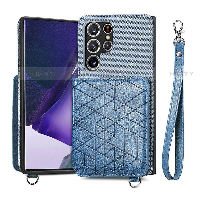 Coque Luxe Cuir Housse Etui S02D pour Samsung Galaxy S21 Ultra 5G Bleu Plus