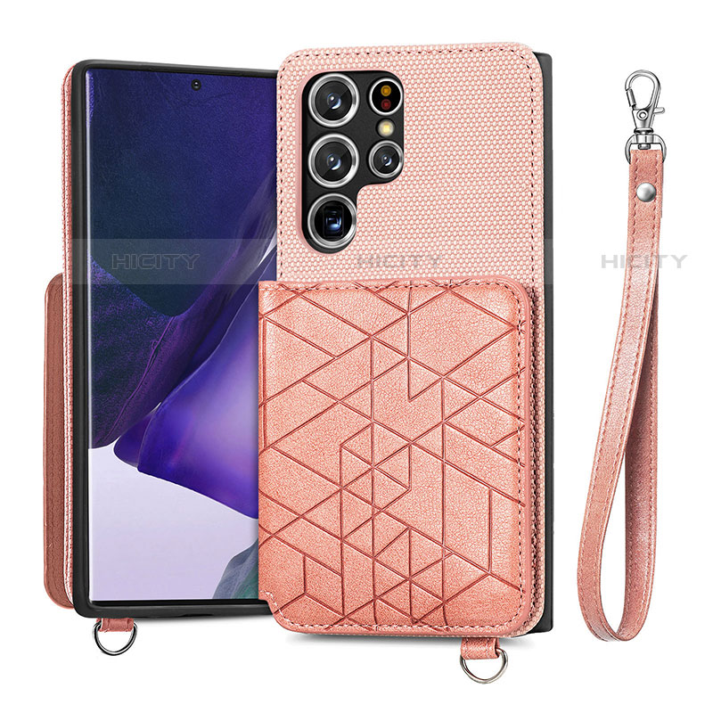 Coque Luxe Cuir Housse Etui S02D pour Samsung Galaxy S21 Ultra 5G Rose Plus