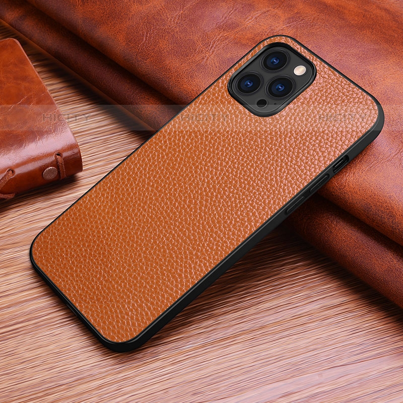 Coque Luxe Cuir Housse Etui S03 pour Apple iPhone 15 Pro Marron Plus