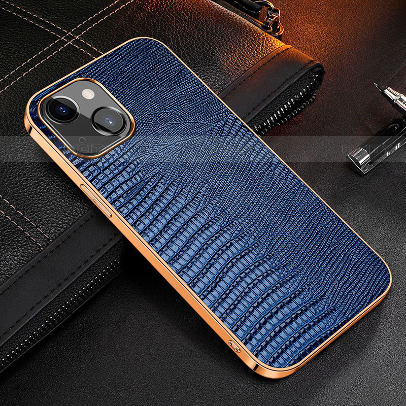 Coque Luxe Cuir Housse Etui S04 pour Apple iPhone 13 Bleu Plus