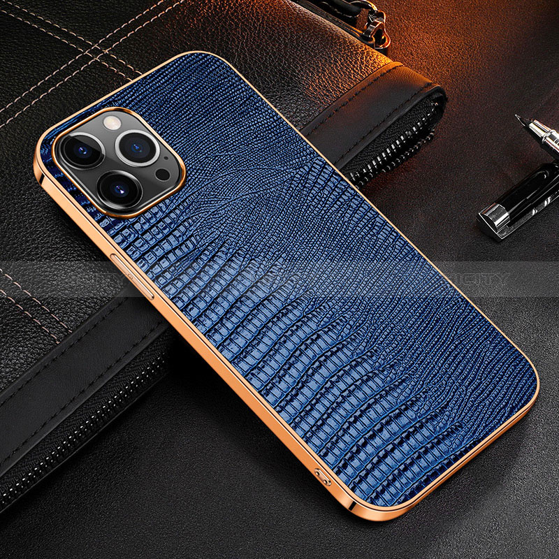 Coque Luxe Cuir Housse Etui S04 pour Apple iPhone 14 Pro Bleu Plus