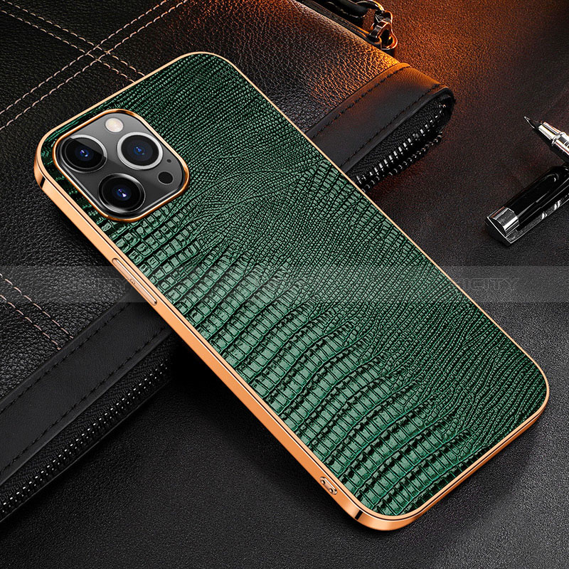 Coque Luxe Cuir Housse Etui S04 pour Apple iPhone 14 Pro Max Vert Plus