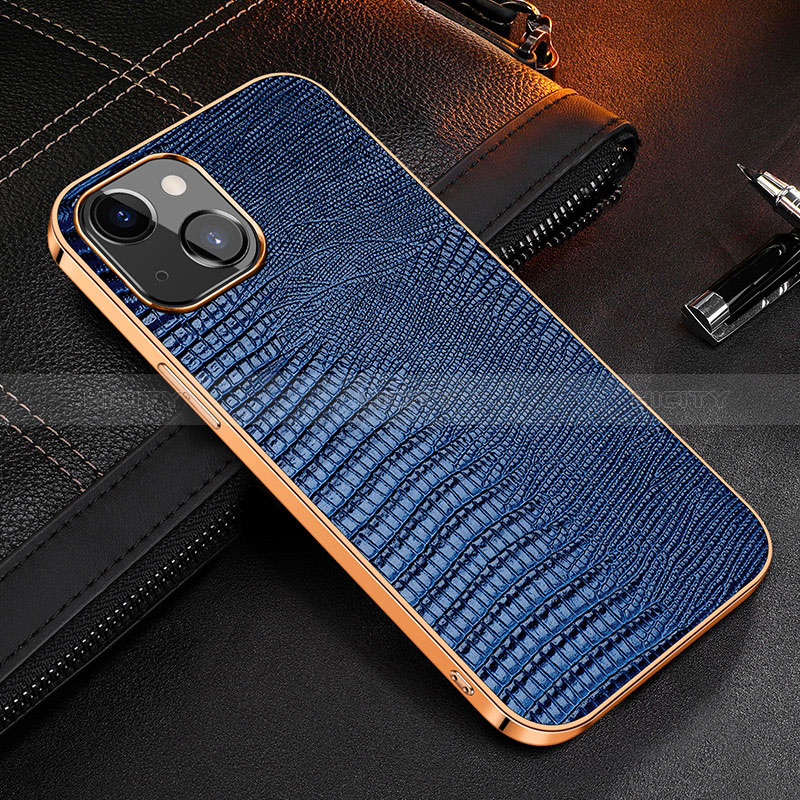 Coque Luxe Cuir Housse Etui S04 pour Apple iPhone 15 Bleu Plus