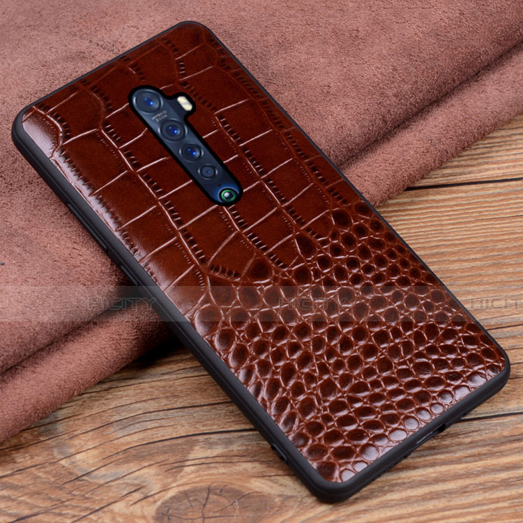 Coque Luxe Cuir Housse Etui S04 pour Oppo Reno2 Marron Plus