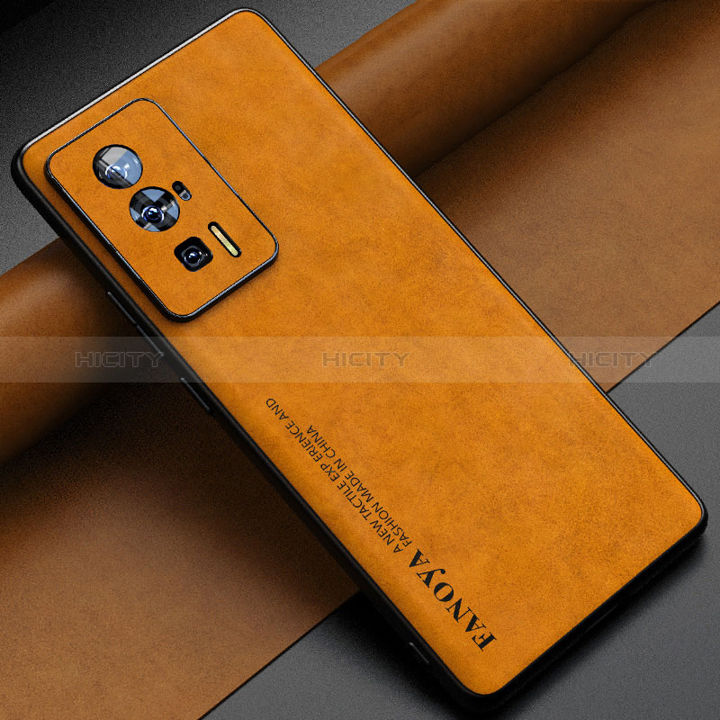 Coque Luxe Cuir Housse Etui S04 pour Xiaomi Poco F5 Pro 5G Orange Plus