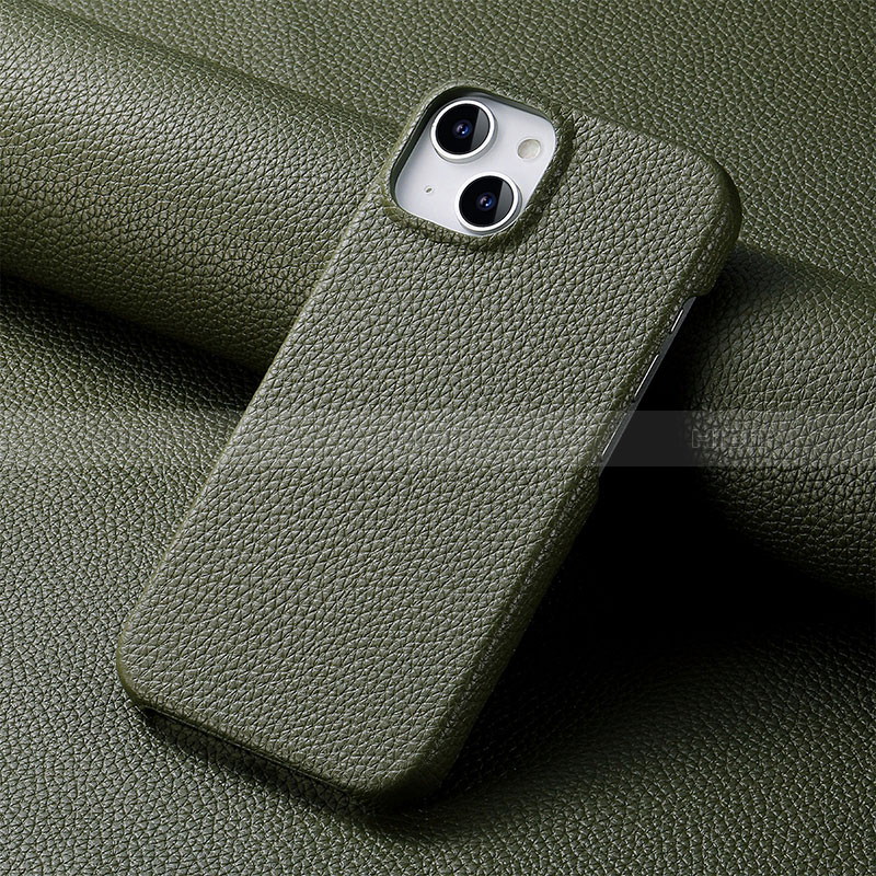 Coque Luxe Cuir Housse Etui S04D pour Apple iPhone 15 Vert Nuit Plus