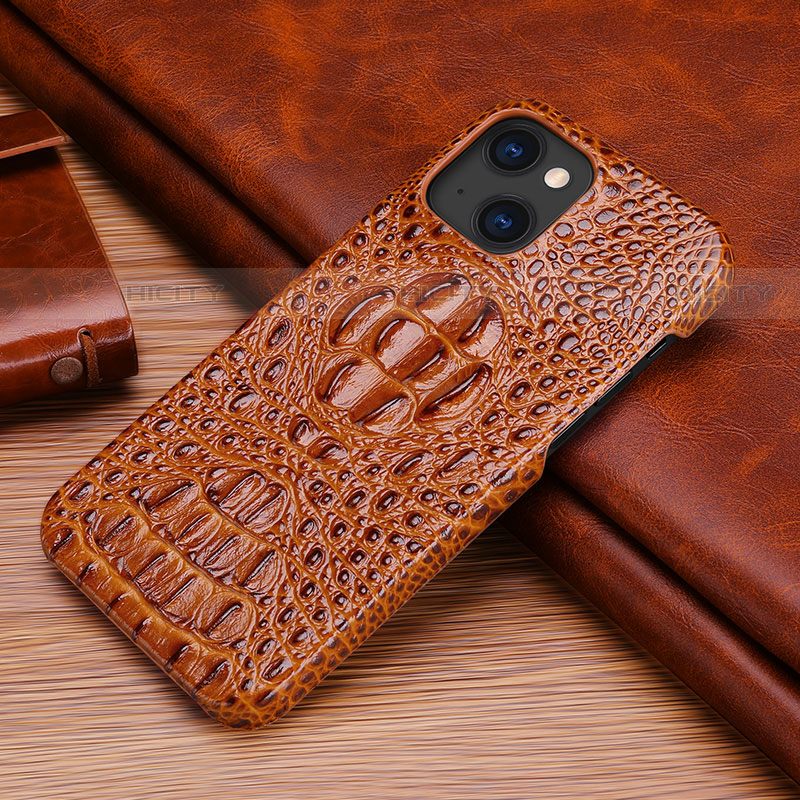 Coque Luxe Cuir Housse Etui S05 pour Apple iPhone 13 Marron Plus