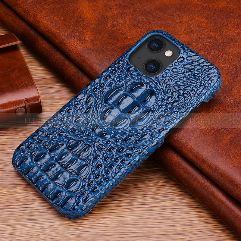 Coque Luxe Cuir Housse Etui S05 pour Apple iPhone 15 Bleu Plus